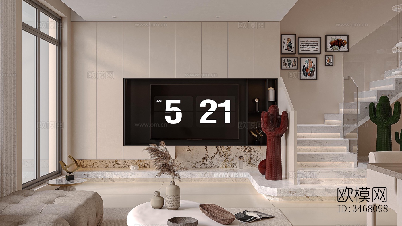 现代大平层效果图下载（渲染图1）