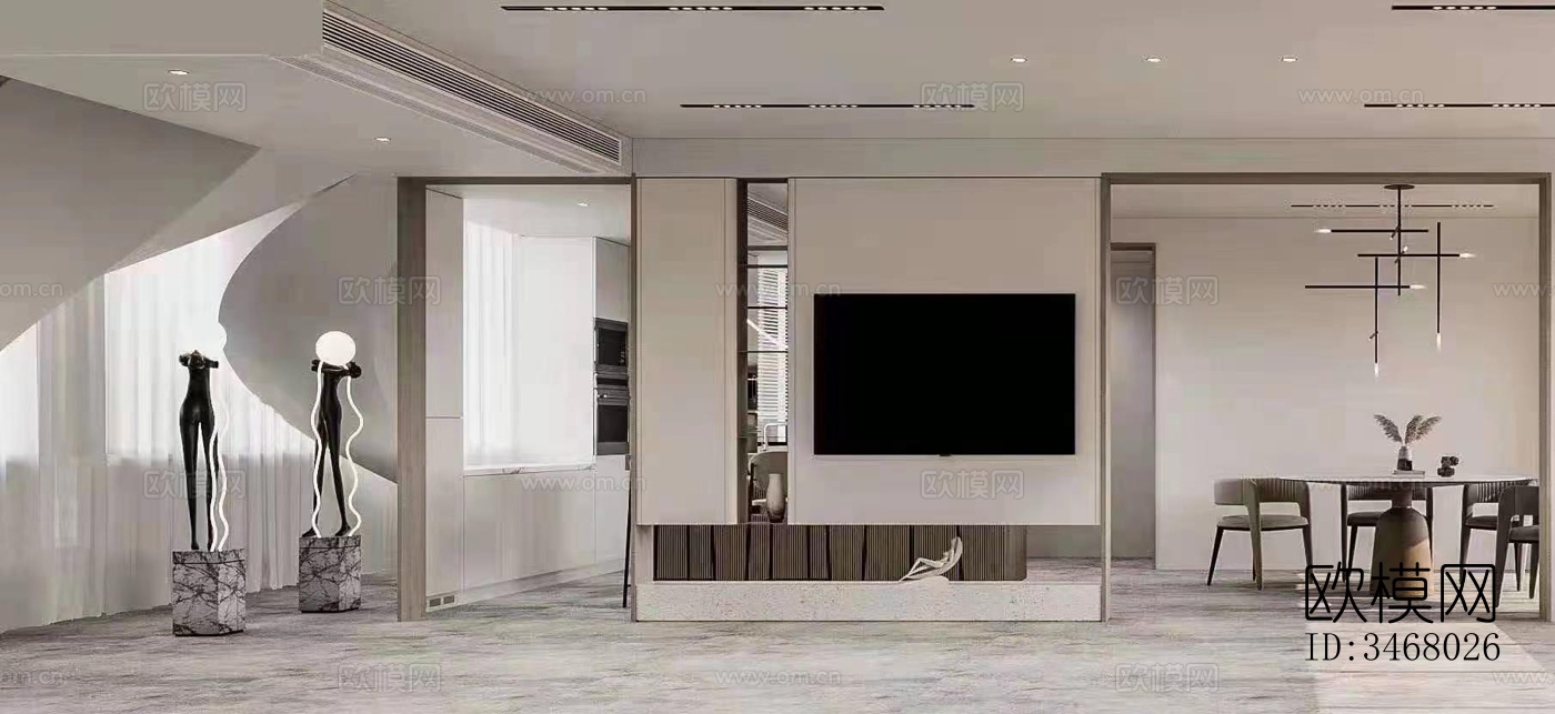 现代大平层效果图下载（渲染图4）