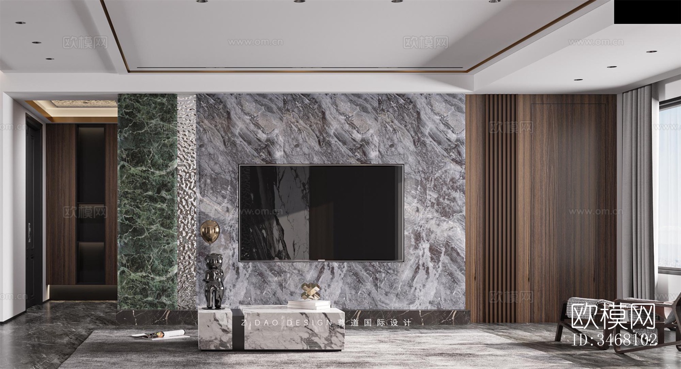 现代大平层效果图下载（渲染图4）