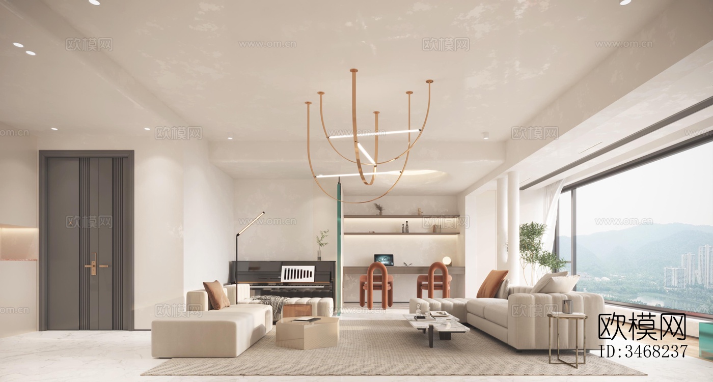 现代大平层效果图下载（渲染图1）