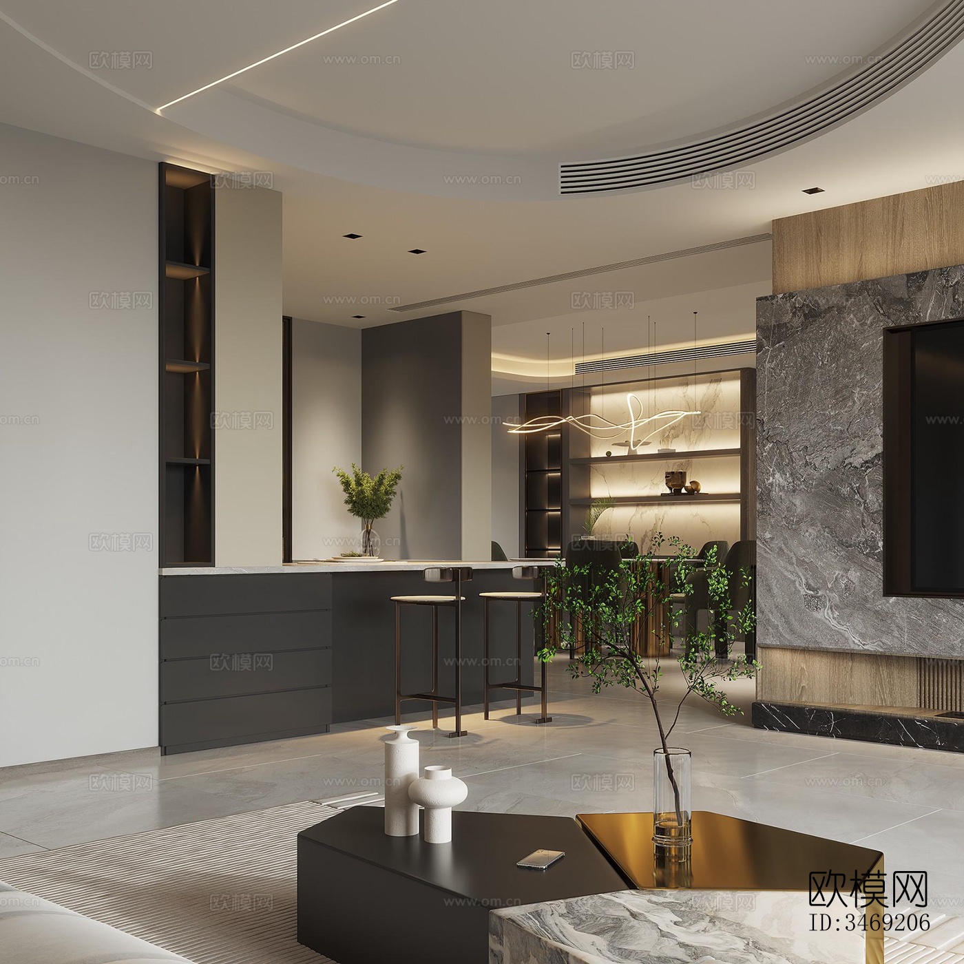 现代平层效果图下载（渲染图8）