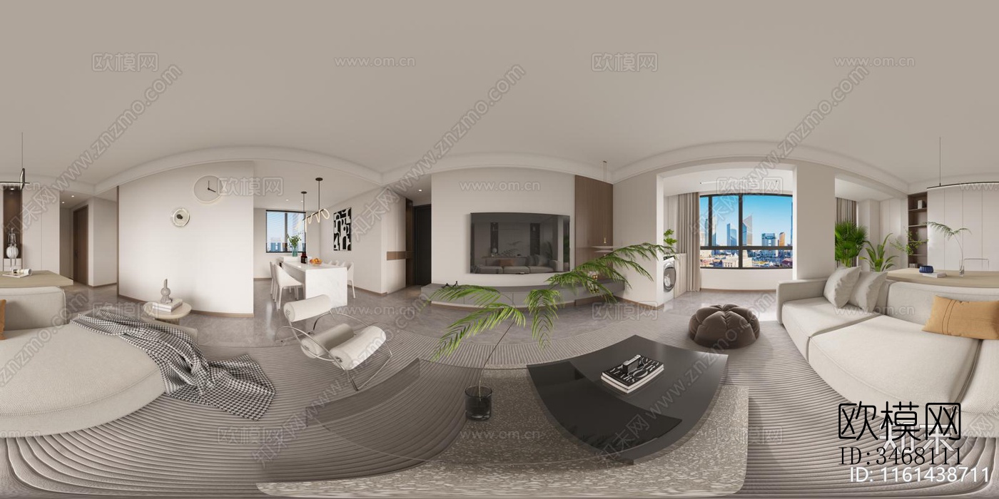 现代大平层效果图下载（渲染图7）