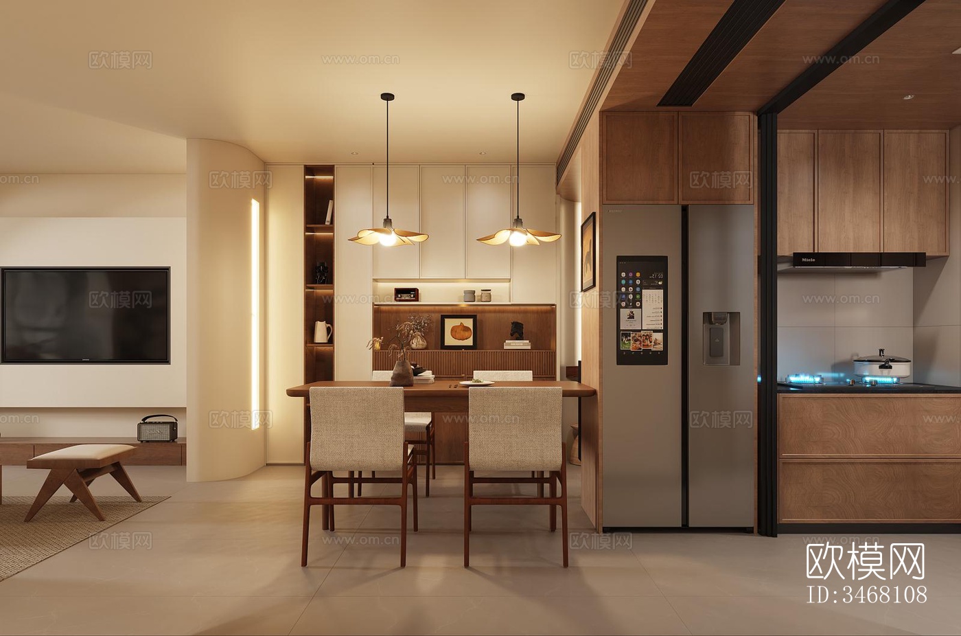 现代大平层效果图下载（渲染图2）