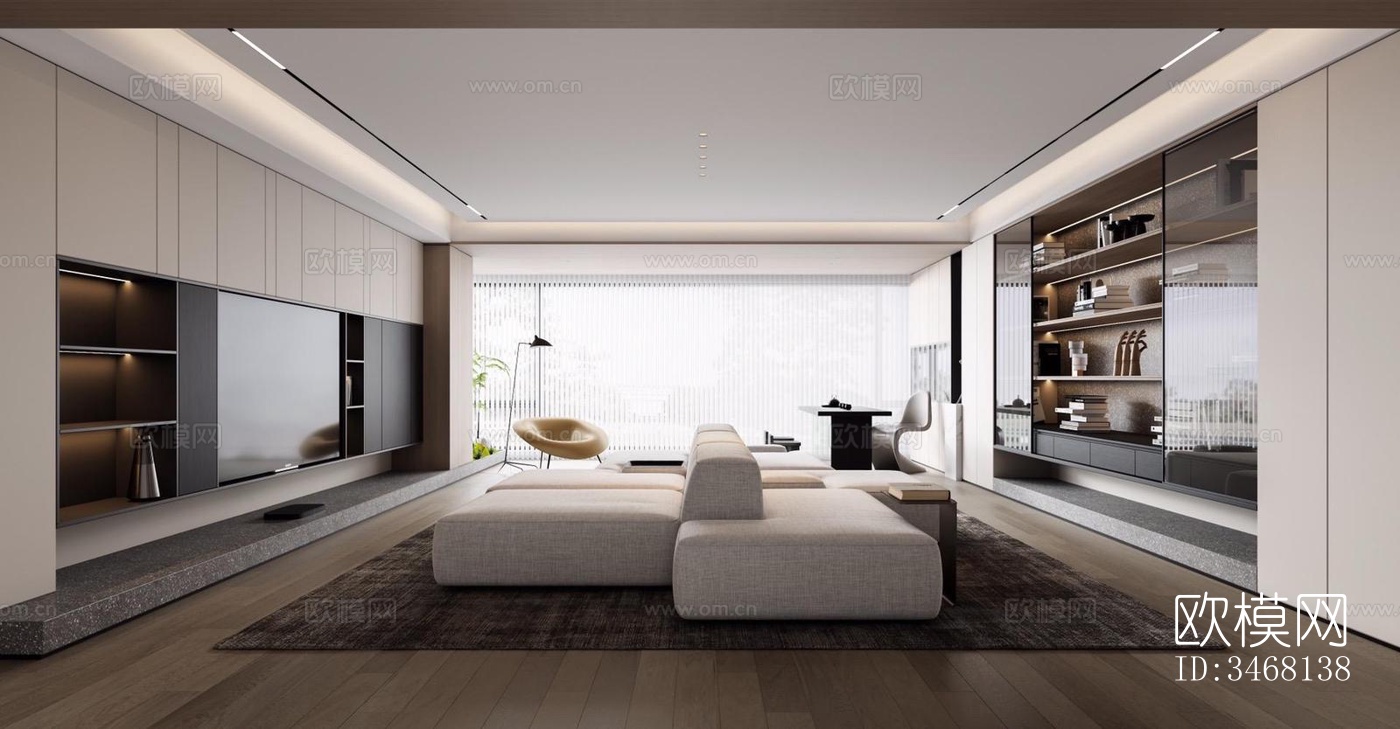 现代大平层效果图下载（渲染图2）