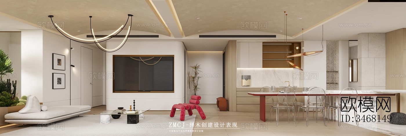 现代大平层效果图下载（渲染图4）