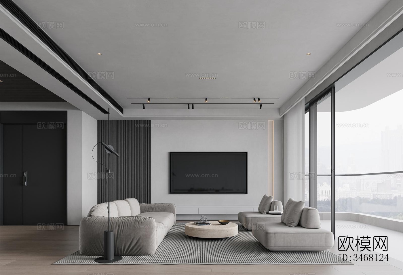 现代大平层效果图下载（渲染图3）