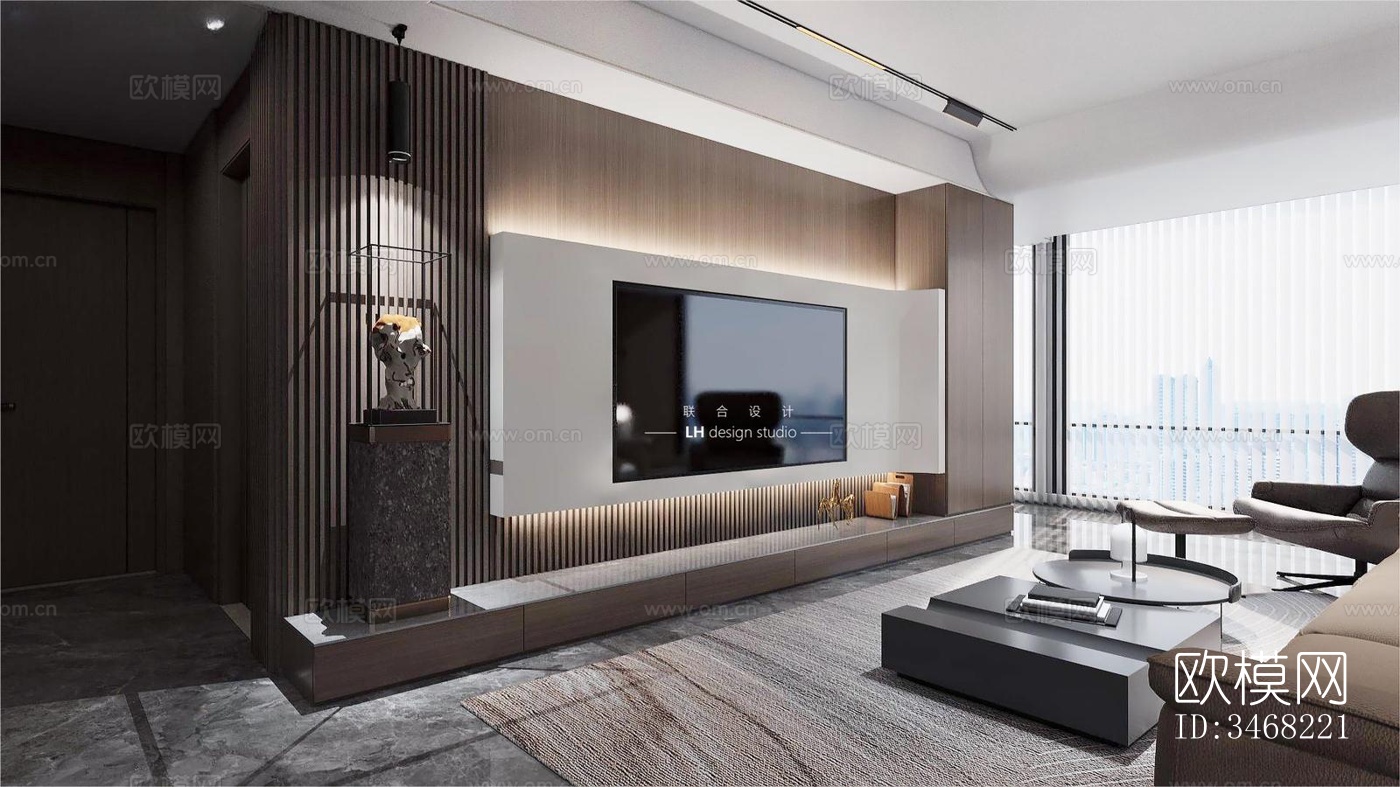 现代大平层效果图下载（渲染图4）