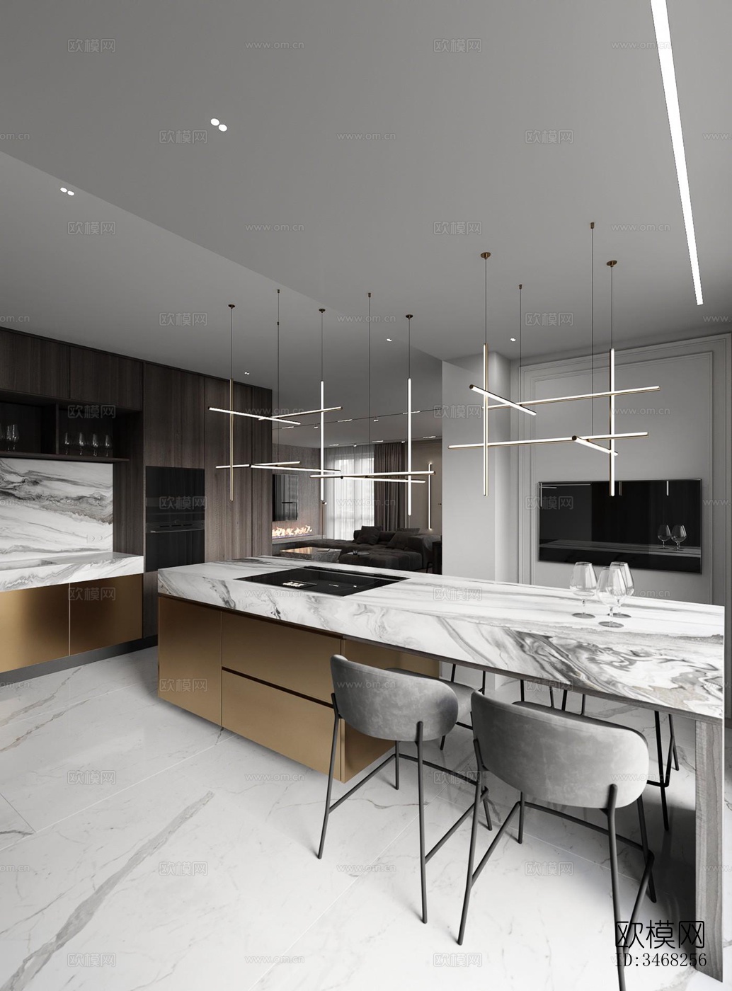 现代大平层效果图下载（渲染图12）