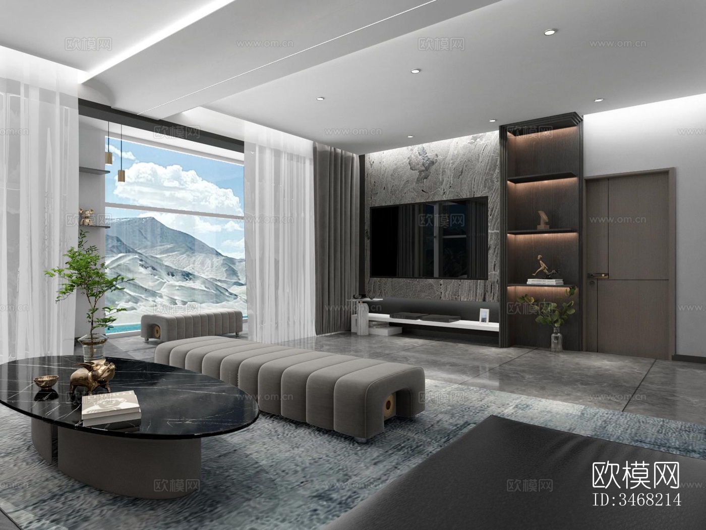 现代大平层效果图下载（渲染图6）