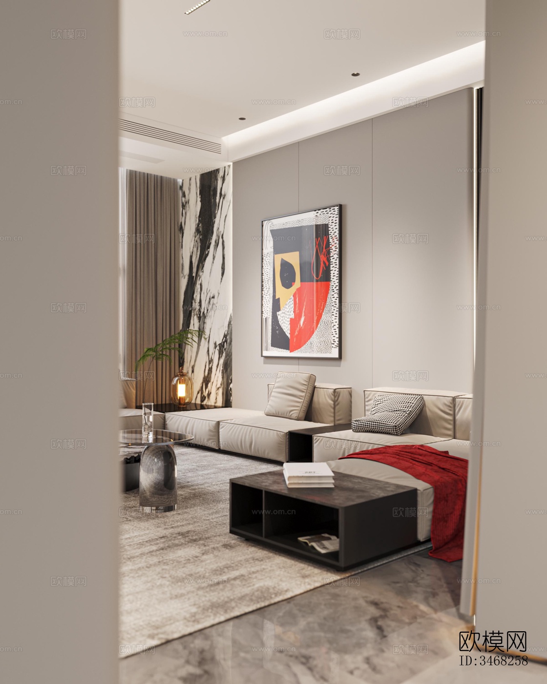 现代大平层效果图下载（渲染图1）