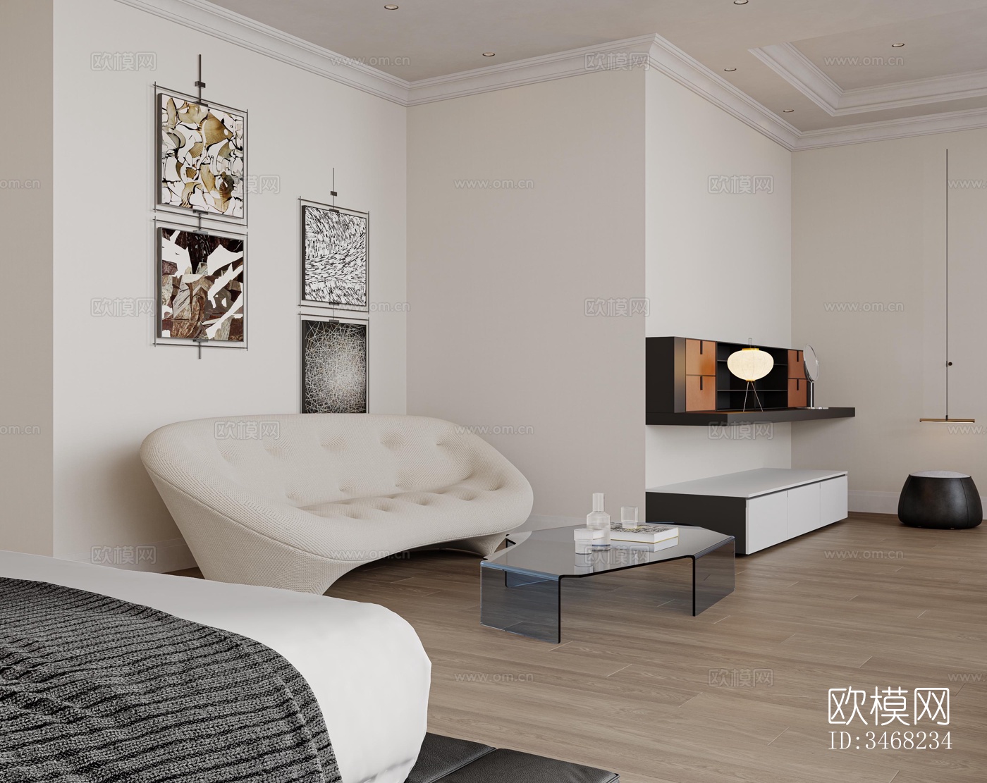 现代大平层效果图下载（渲染图4）