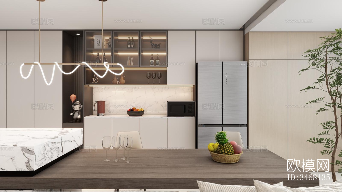 现代大平层效果图下载（渲染图2）