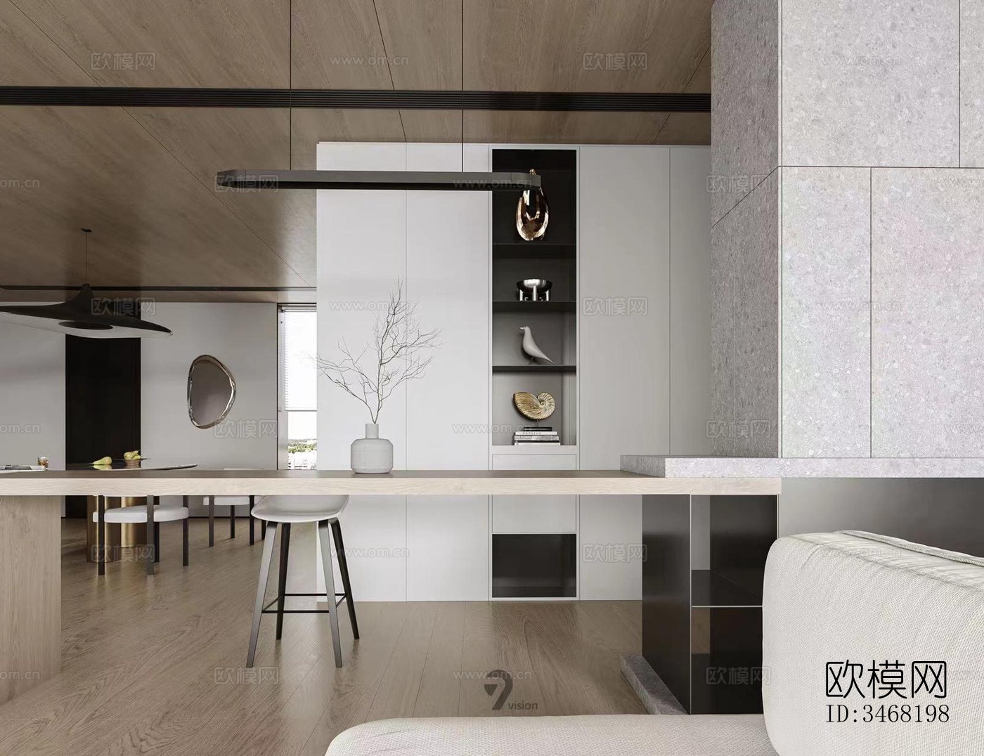 现代大平层效果图下载（渲染图6）