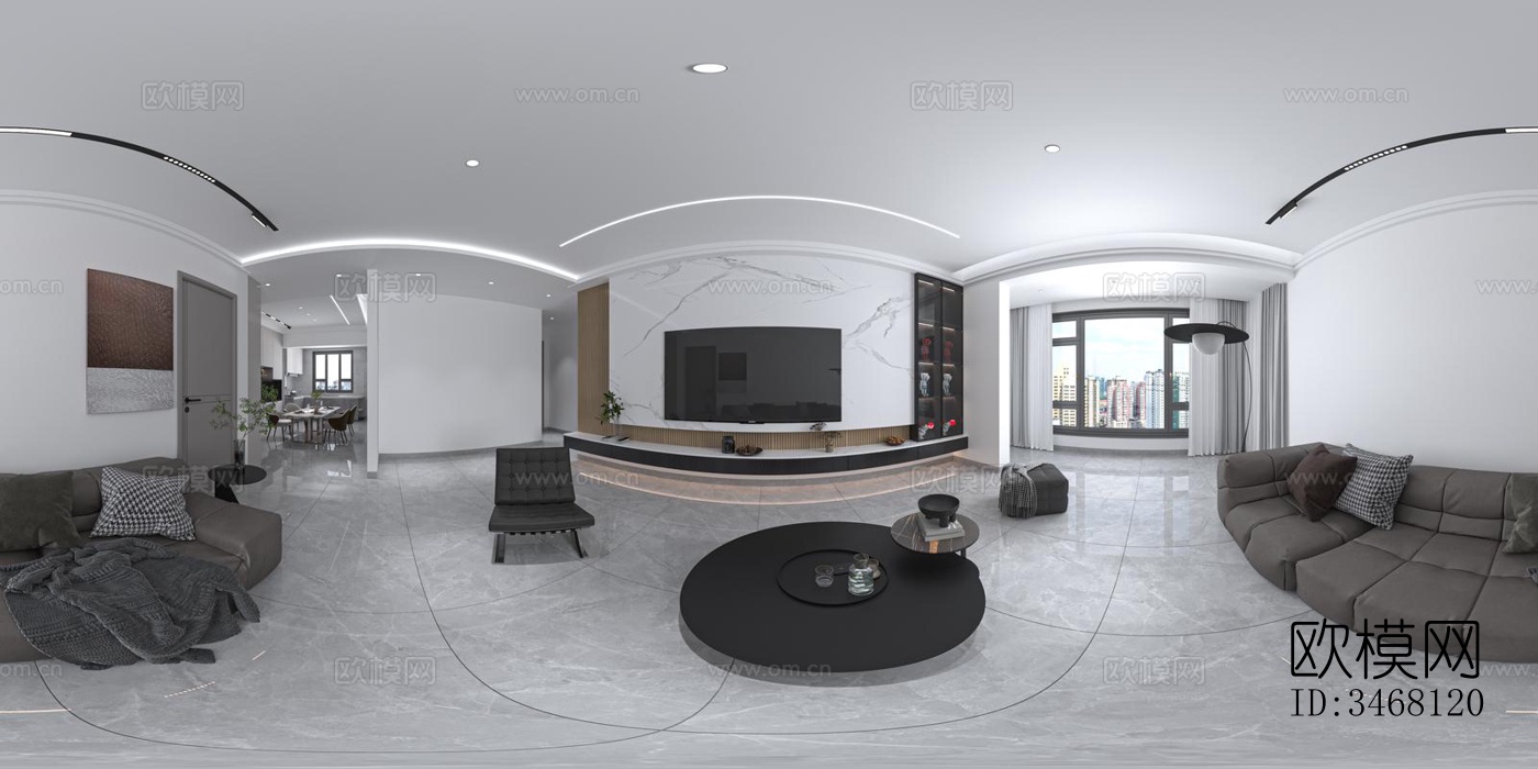 现代大平层效果图下载（渲染图7）