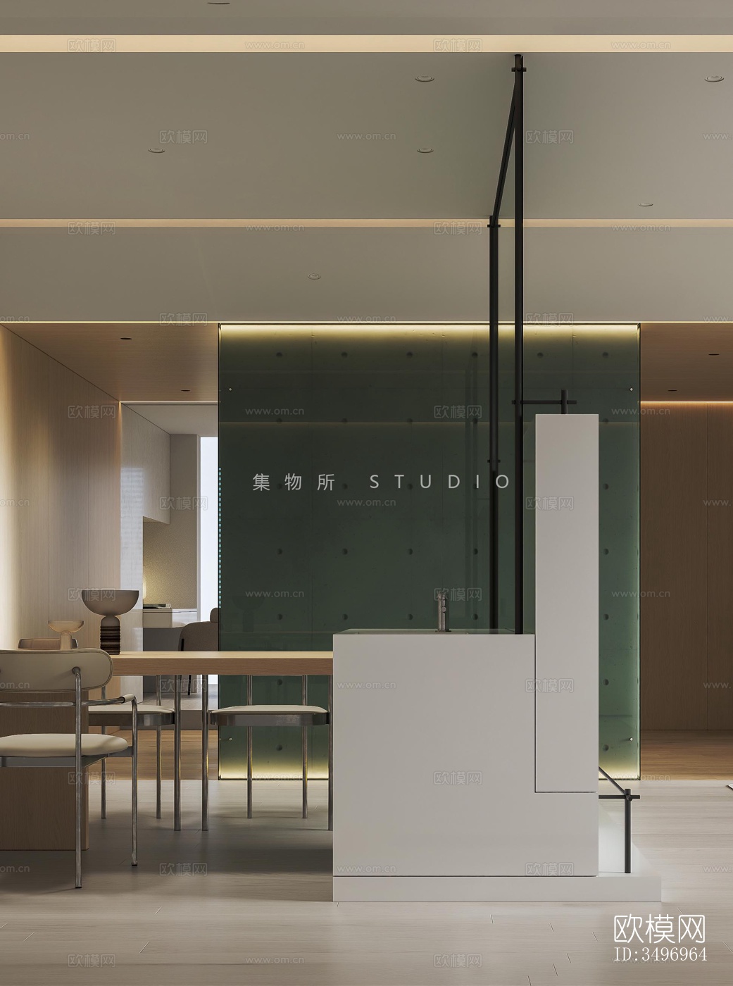 现代大平层效果图下载（渲染图1）