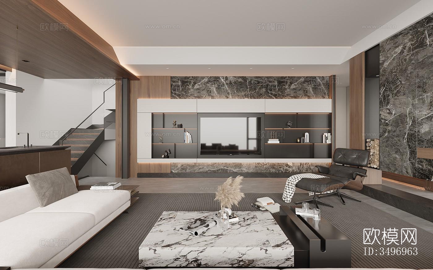 现代大平层效果图下载（渲染图14）