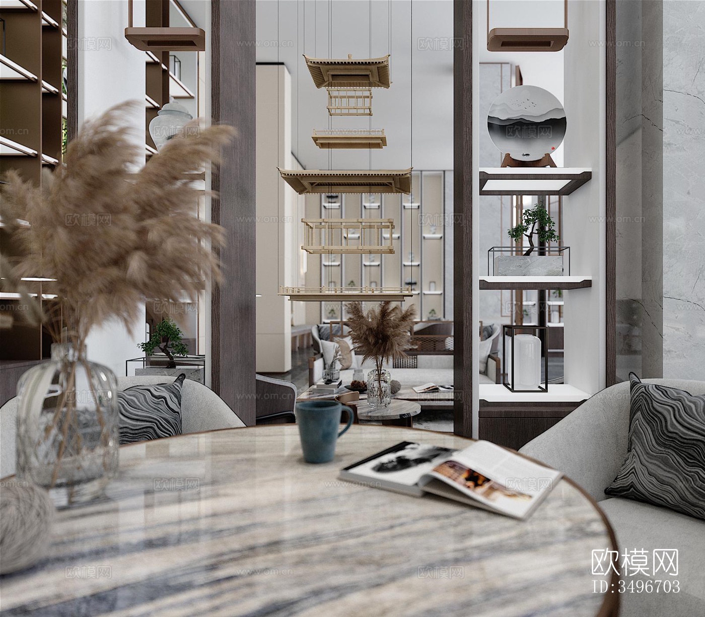 新中式售楼处效果图下载（渲染图2）