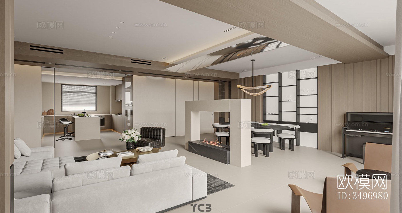 现代大平层效果图下载（渲染图3）