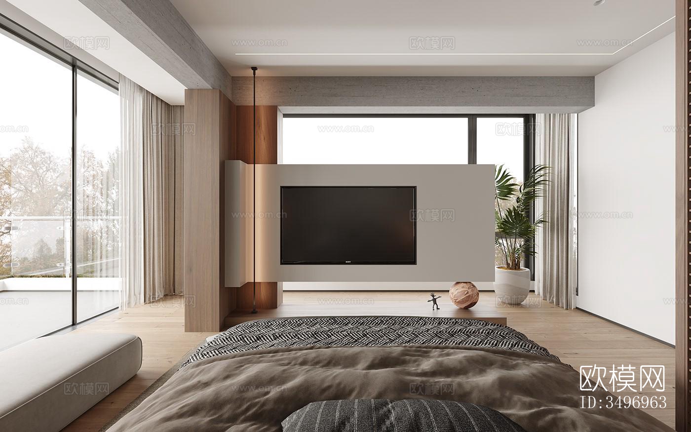 现代大平层效果图下载（渲染图9）