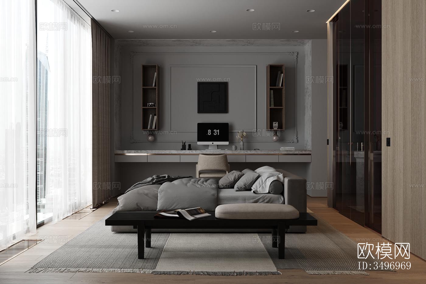 现代大平层效果图下载（渲染图6）