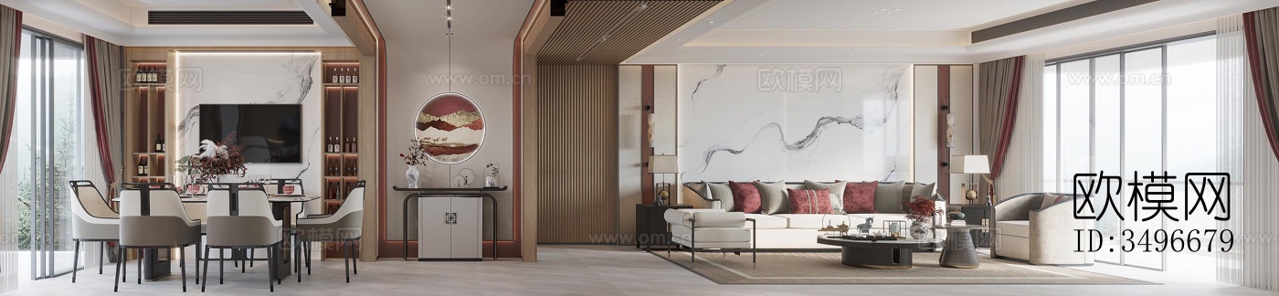 新中式售楼处效果图下载（渲染图3）