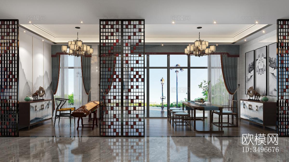 新中式售楼处效果图下载（渲染图7）