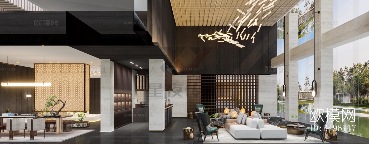 新中式售楼处效果图下载（渲染图4）