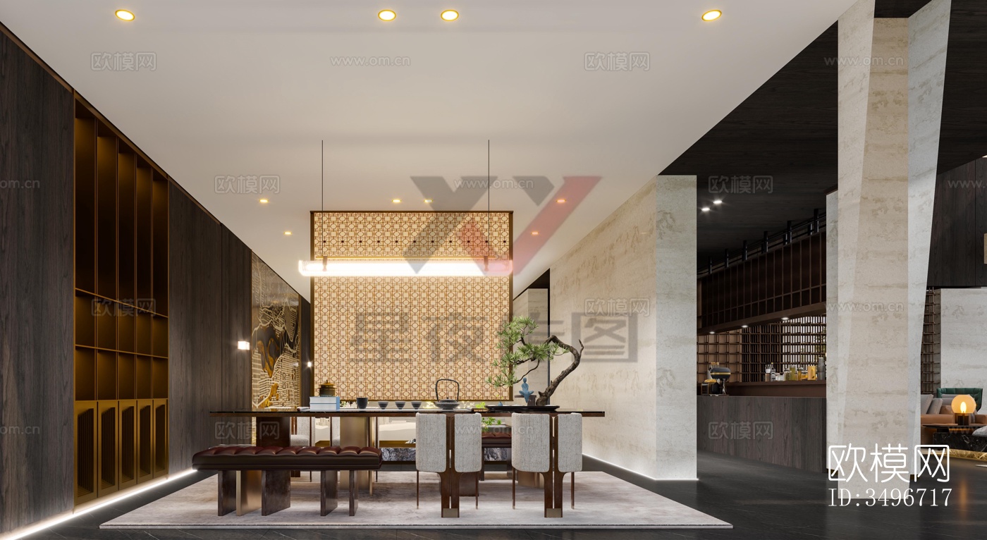 新中式售楼处效果图下载（渲染图5）