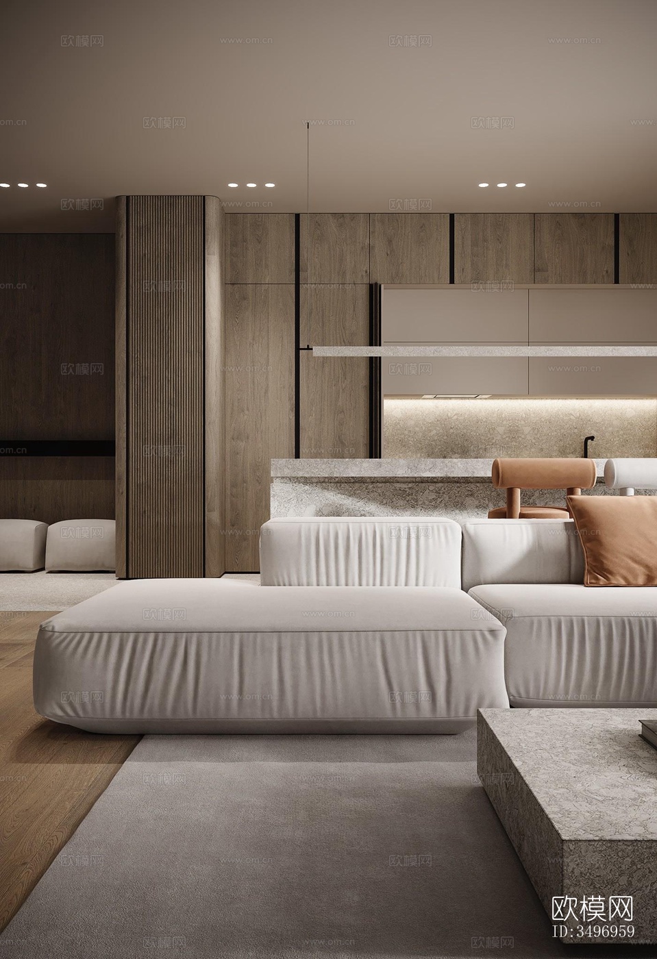 现代大平层效果图下载（渲染图1）