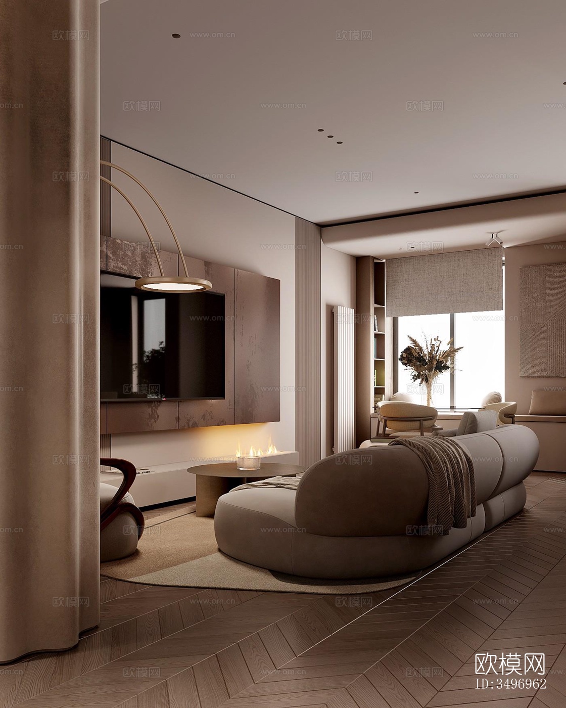 现代大平层效果图下载（渲染图15）