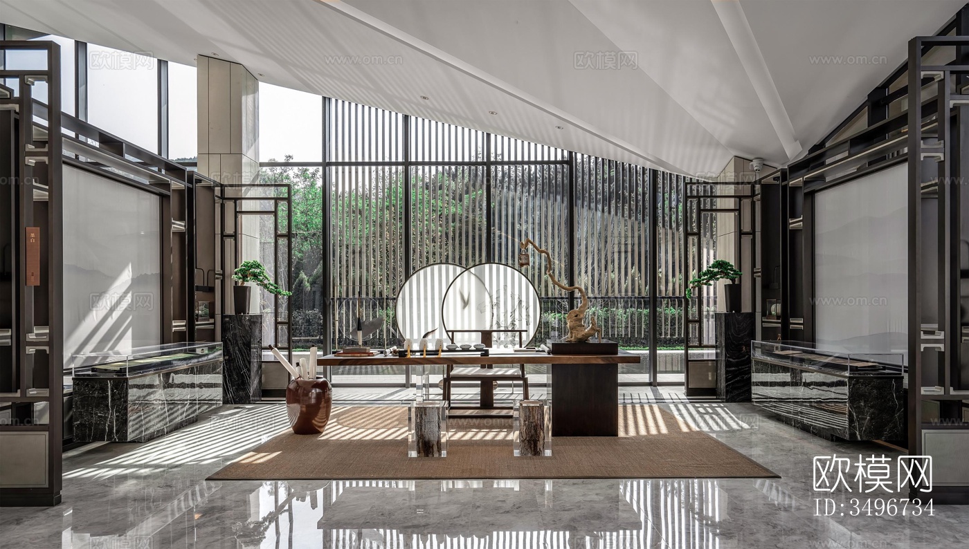 新中式售楼处效果图下载（渲染图5）