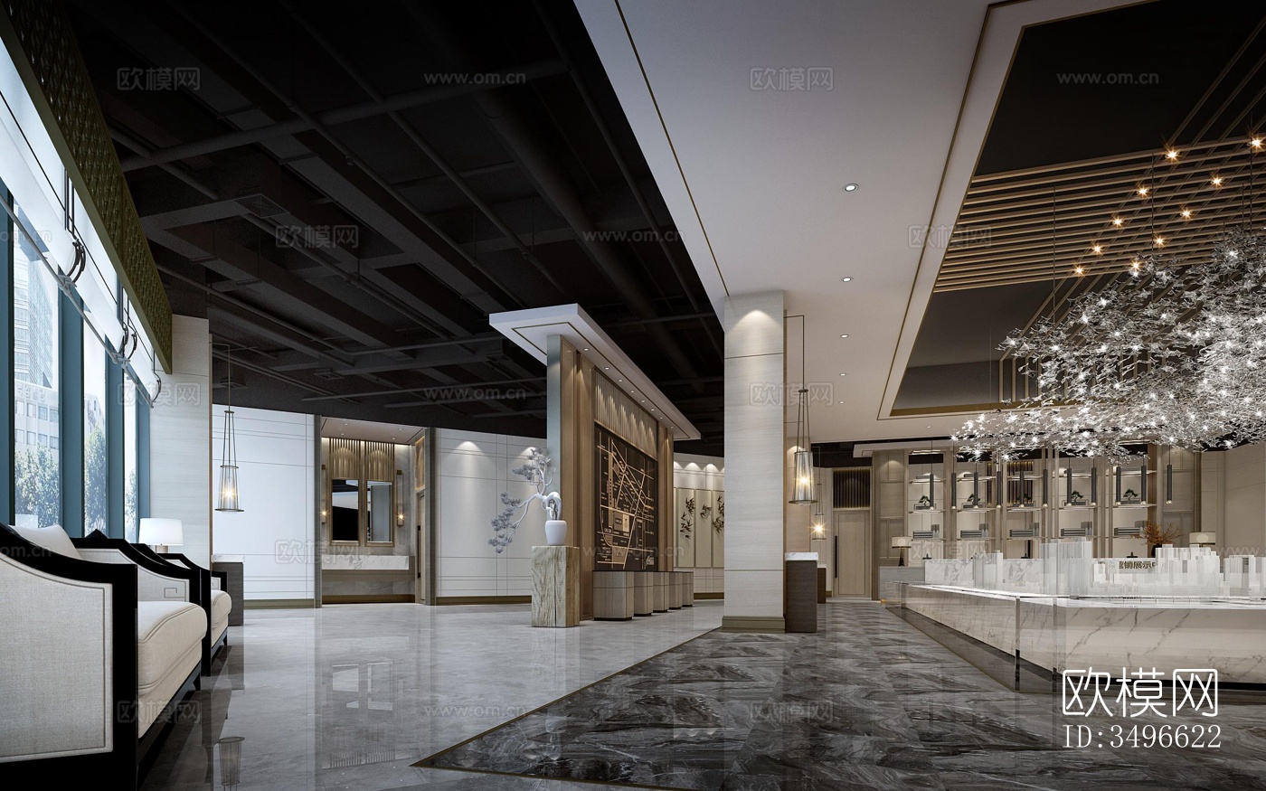 新中式售楼处效果图下载（渲染图7）