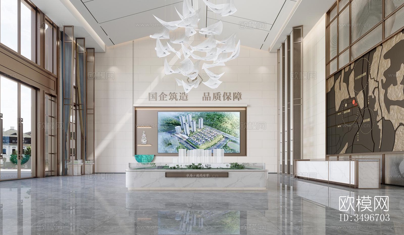 新中式售楼处效果图下载（渲染图5）