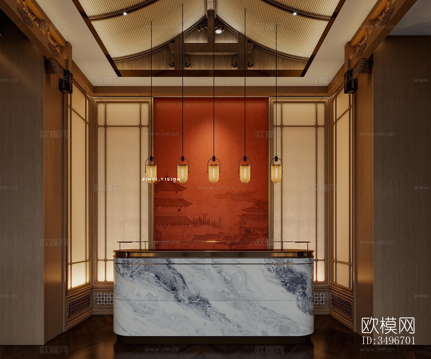 新中式售楼处效果图下载（渲染图6）