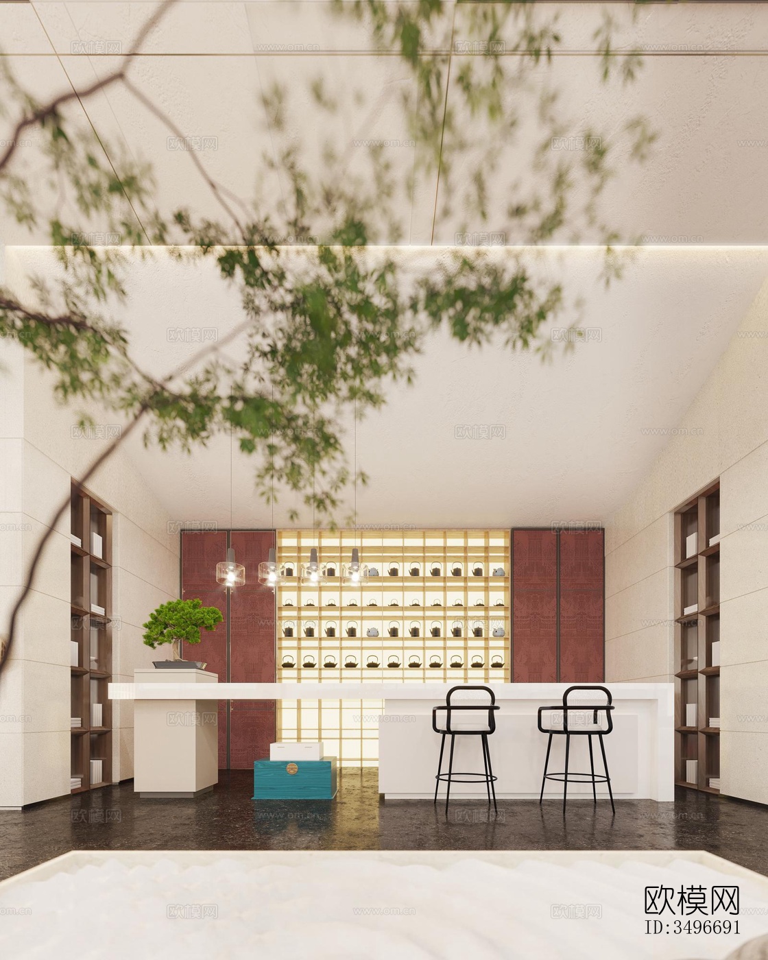 新中式售楼处效果图下载（渲染图7）