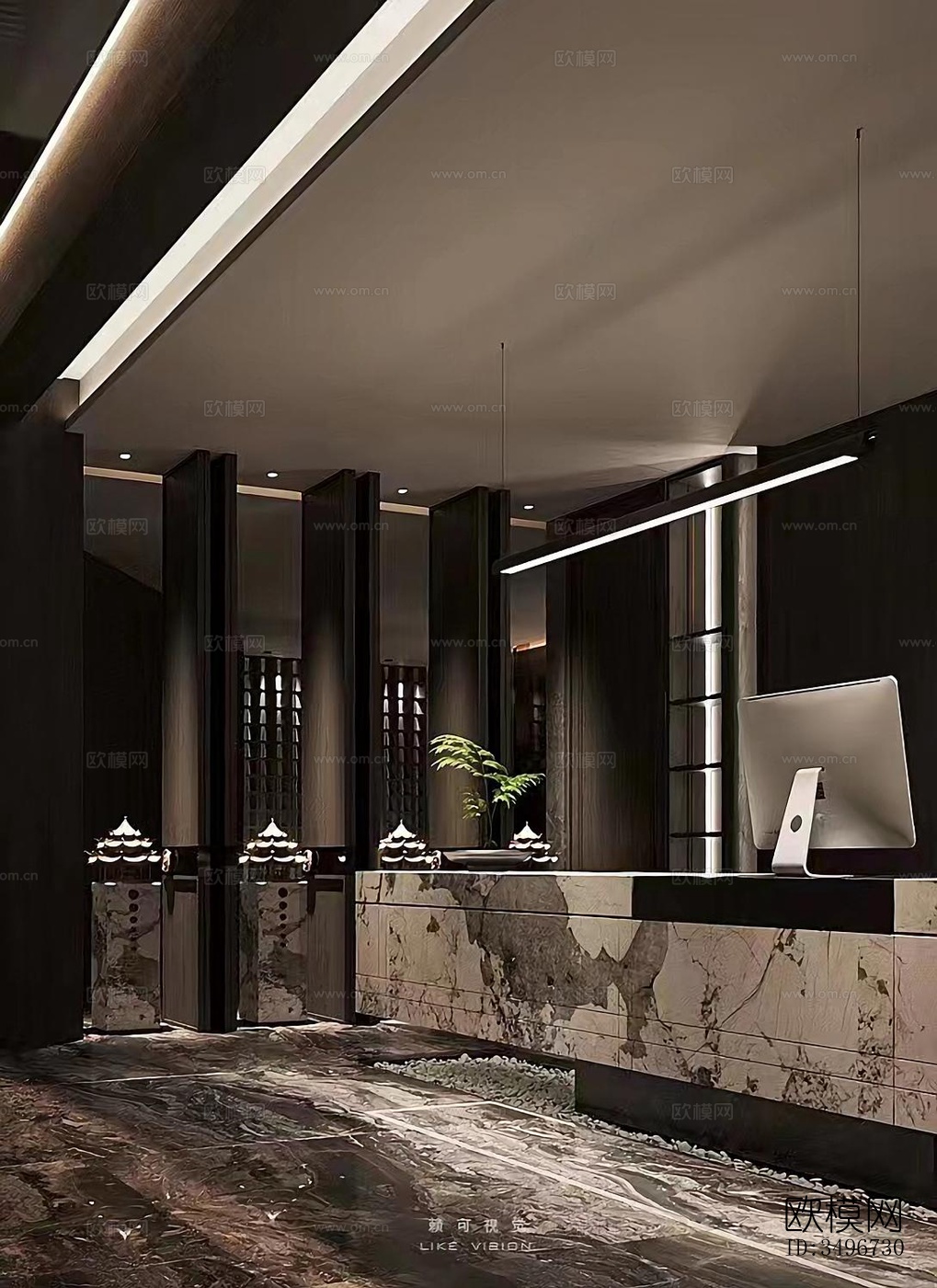 新中式售楼处效果图下载（渲染图1）