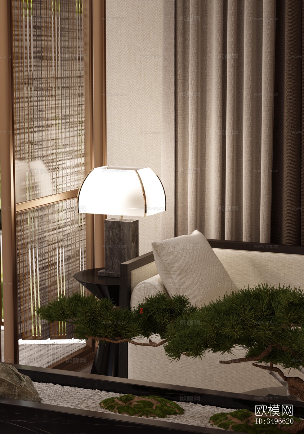 新中式售楼处效果图下载（渲染图2）