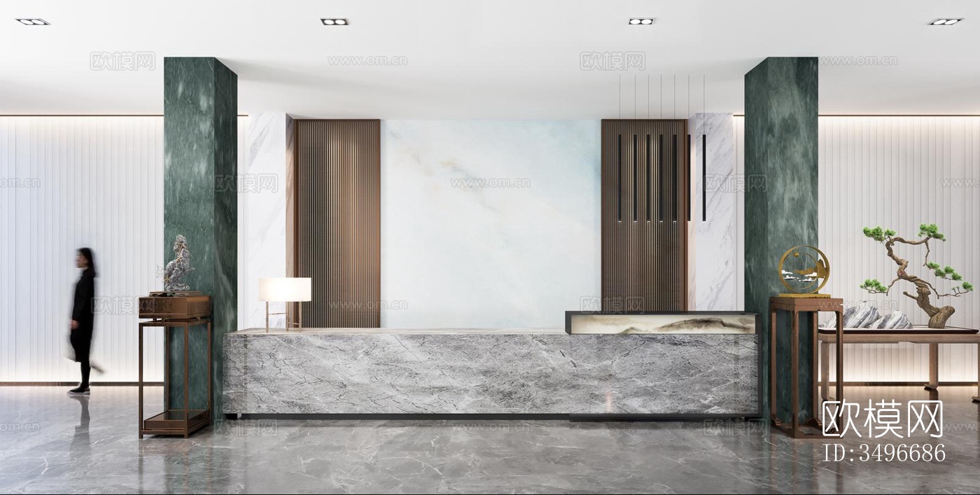 新中式售楼处效果图下载（渲染图1）