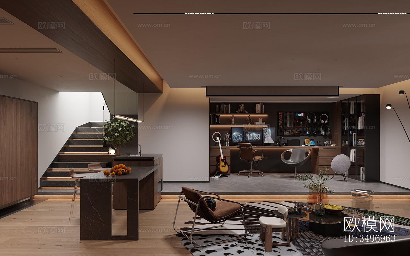 现代大平层效果图下载（渲染图7）