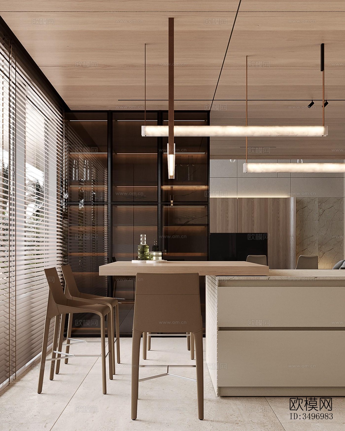 现代大平层效果图下载（渲染图3）