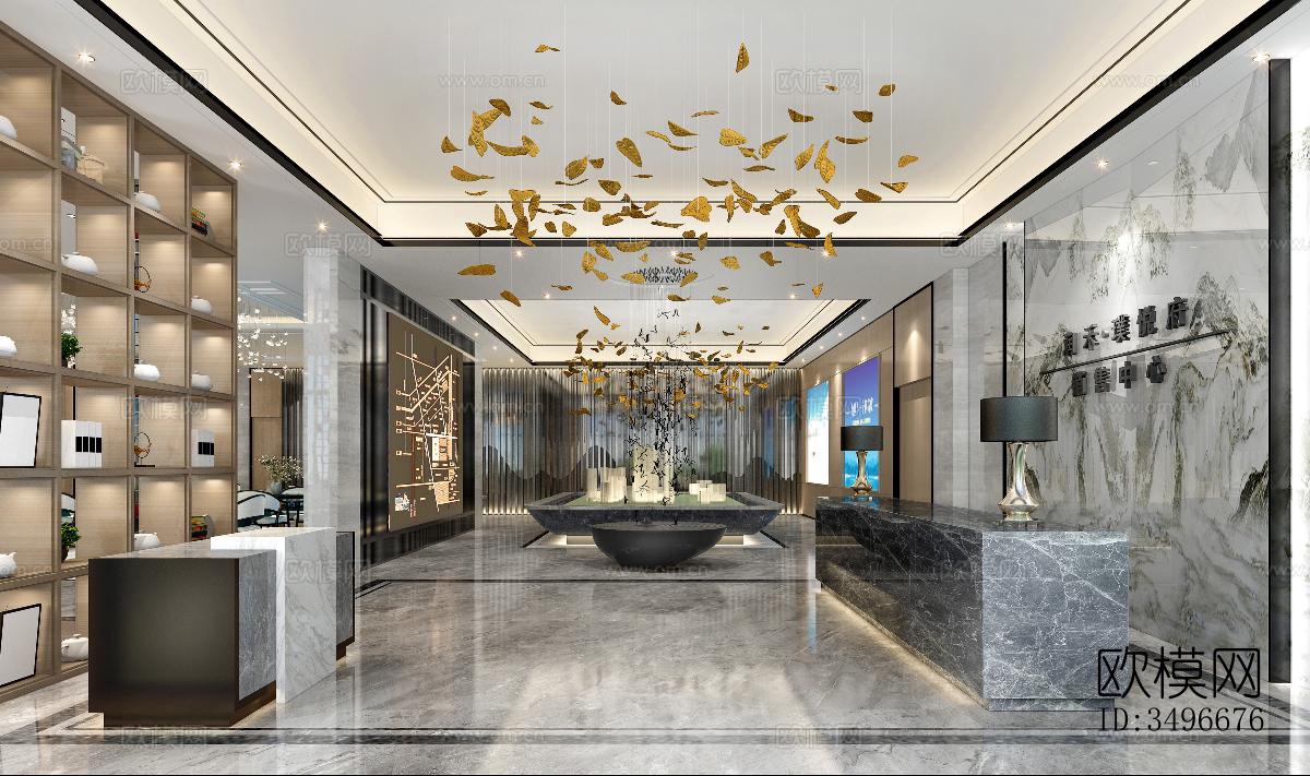 新中式售楼处效果图下载（渲染图1）