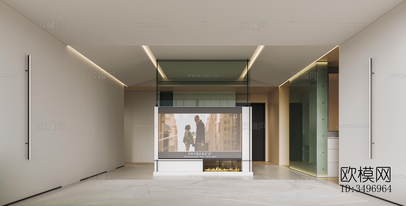 现代大平层效果图下载（渲染图3）