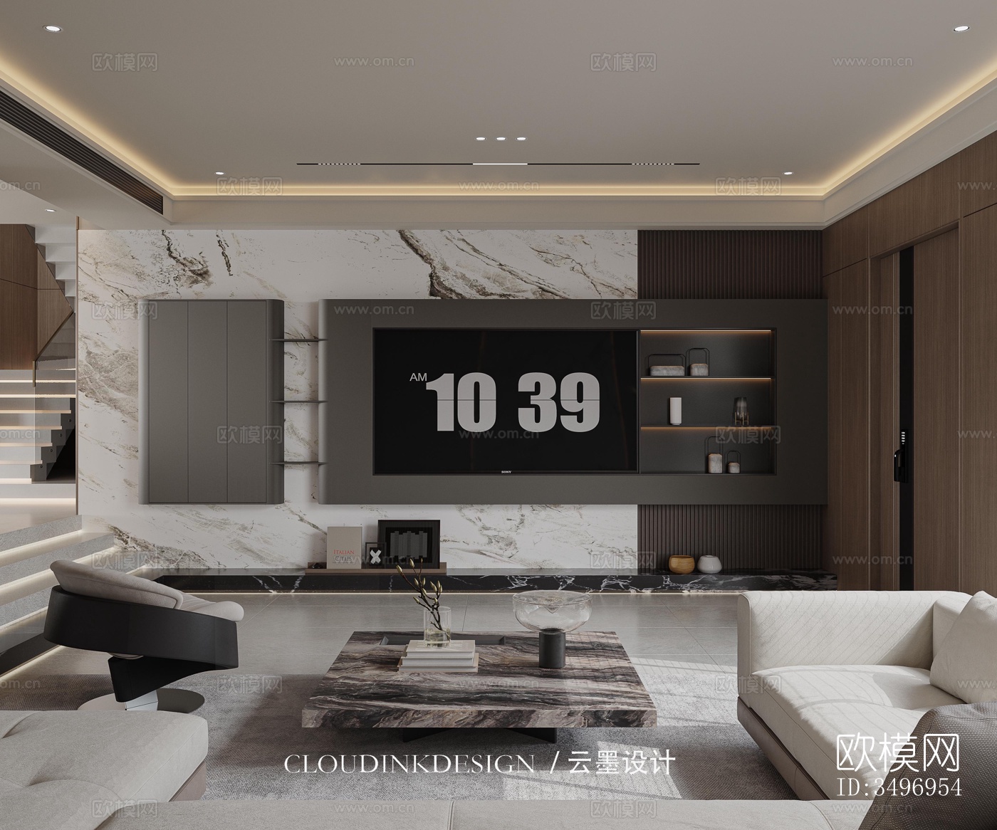 现代大平层效果图下载（渲染图12）