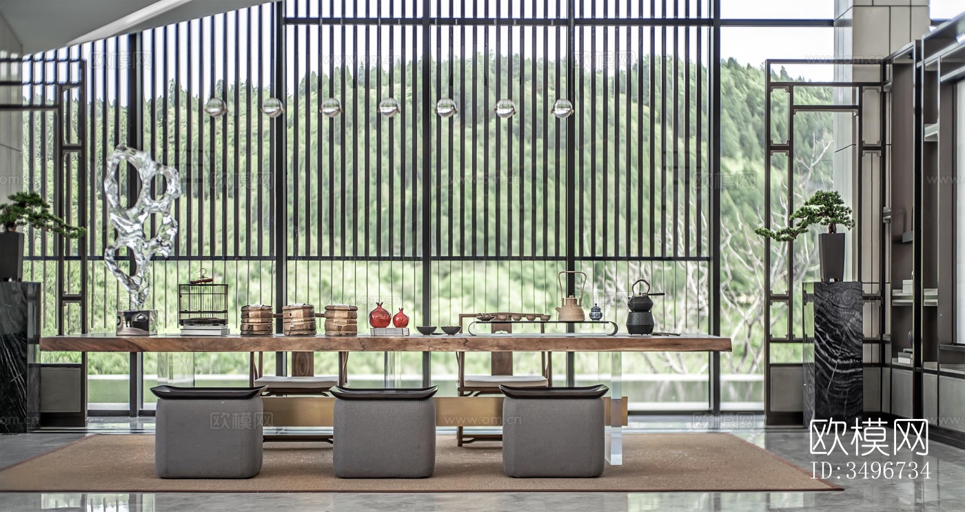 新中式售楼处效果图下载（渲染图12）