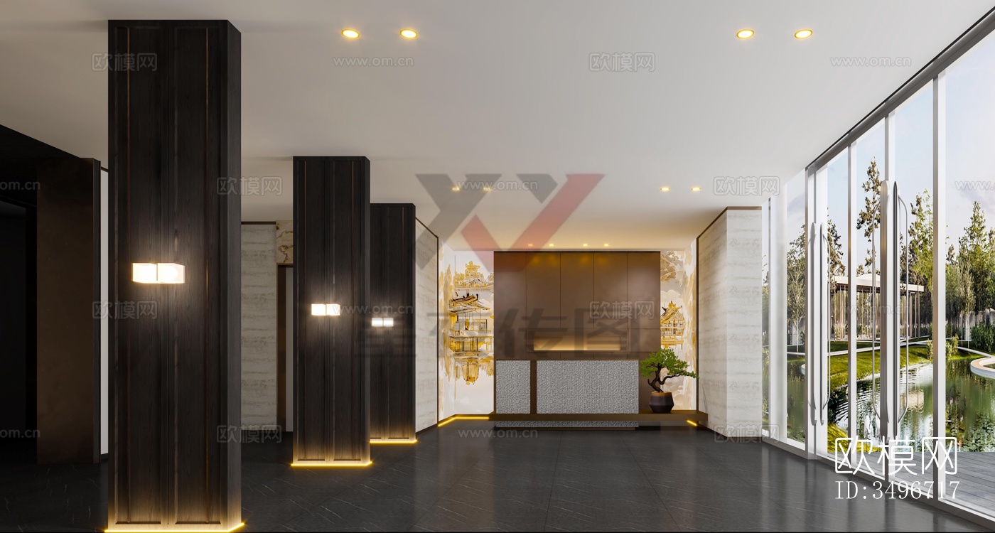 新中式售楼处效果图下载（渲染图3）