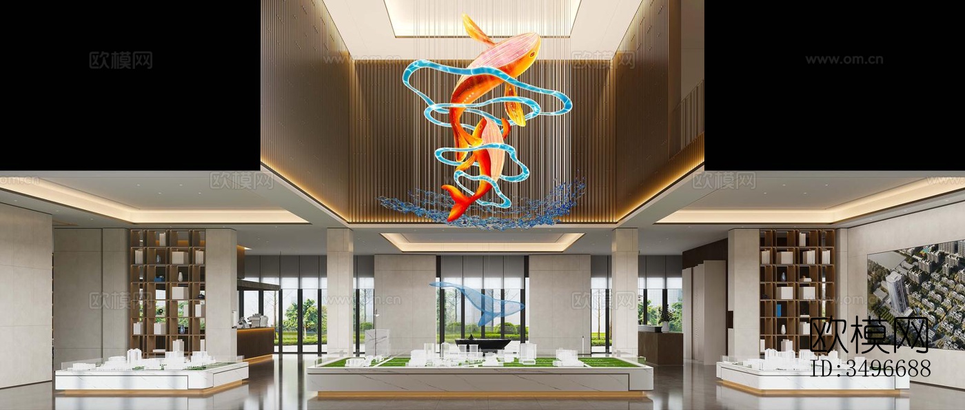 新中式售楼处效果图下载（渲染图1）