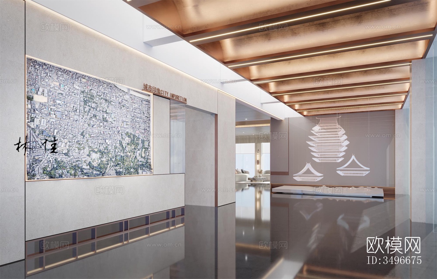 新中式售楼处效果图下载（渲染图1）