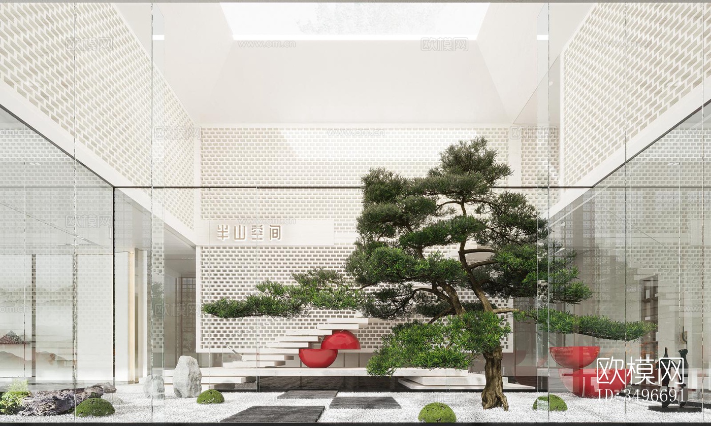 新中式售楼处效果图下载（渲染图1）