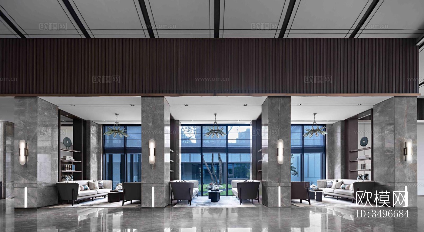 新中式售楼处效果图下载（渲染图1）