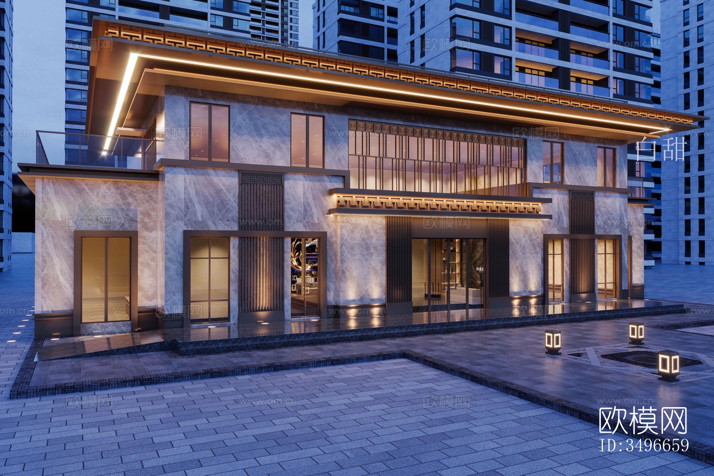 新中式售楼处效果图下载（渲染图2）